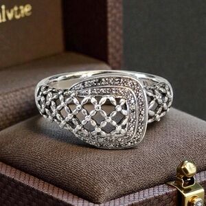 Jared Jewelers 925 Sterling Silver Diamond Belt Ring – Size 11